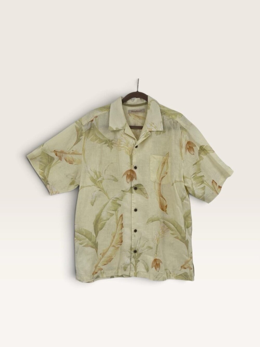 Tommy Bahama Mens Size Large 100% Linen Button Shirt Short Sleeve Tropical